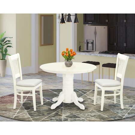 East West Furniture 3 Piece Shelton Modern Dining Table Set - Linen White SHVA3-LWH-C